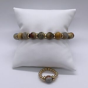 NWT Wool + Pepper Co. Agate + Gold Bracelet + Ring Set